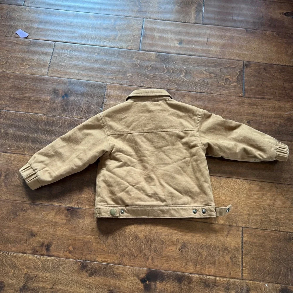 Cat & Jack Toddler Boys Tan Canvas Work Jacket Sherpa Lined Brown 12M